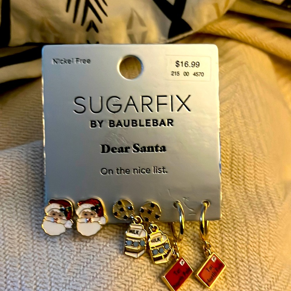 Sugarfix Holiday Earrings “Dear Santa”3 pairs of Goldtone based earrings.